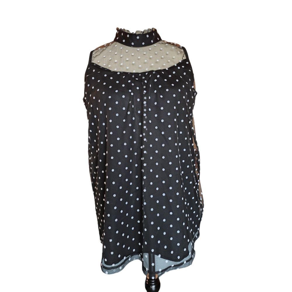 Shannon Ford New York Black & White Polka Dot Sleeveless Layered Sheer Top M
